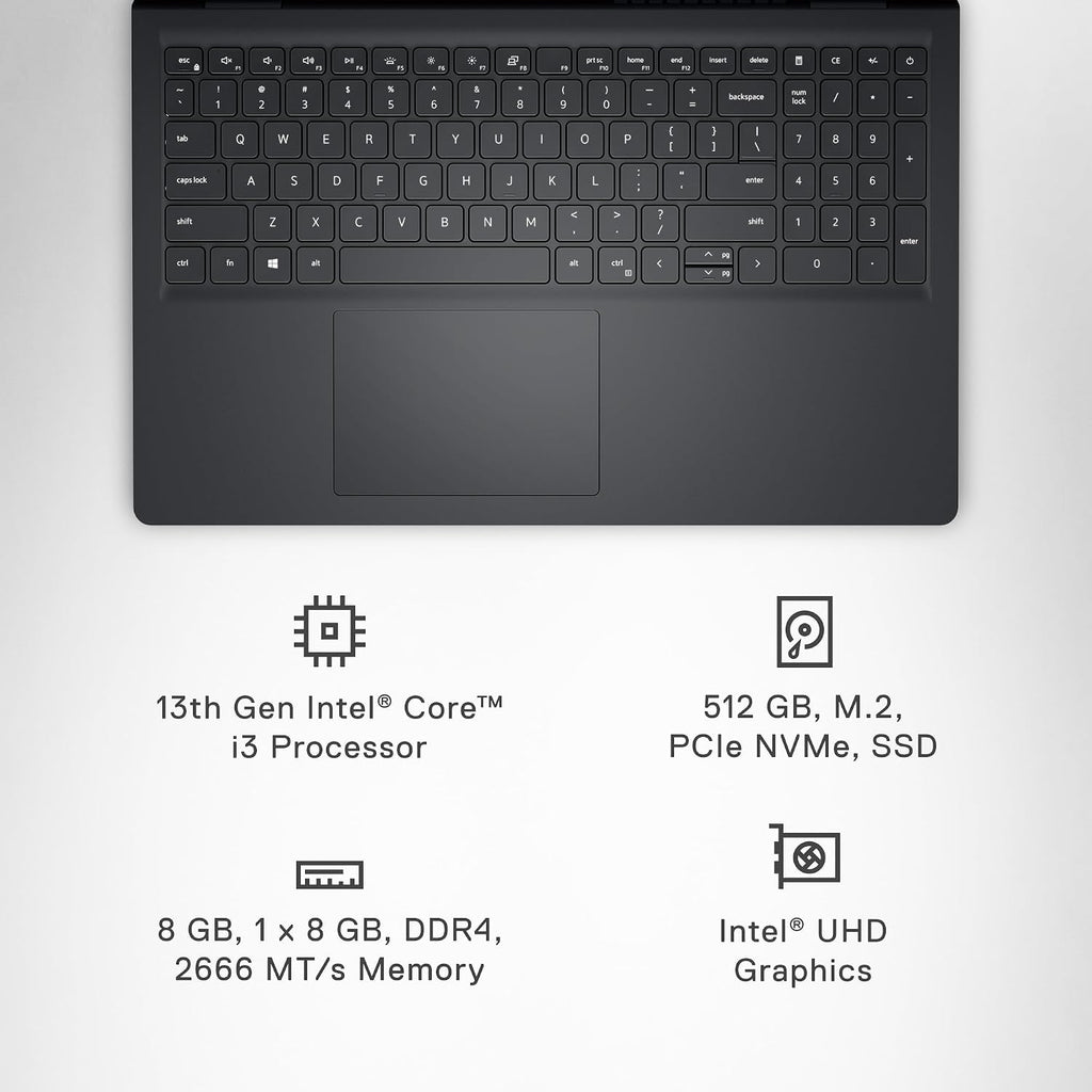 Dell Inspiron 3530 Laptop - 15.6-inch FHD (1920x1080) Display, Intel Core i3-1305U Processor, 8GB DDR4 RAM, 512GB SSD, Intel UHD Graphics, Windows 11 Home, Onsite Service - Carbon Black