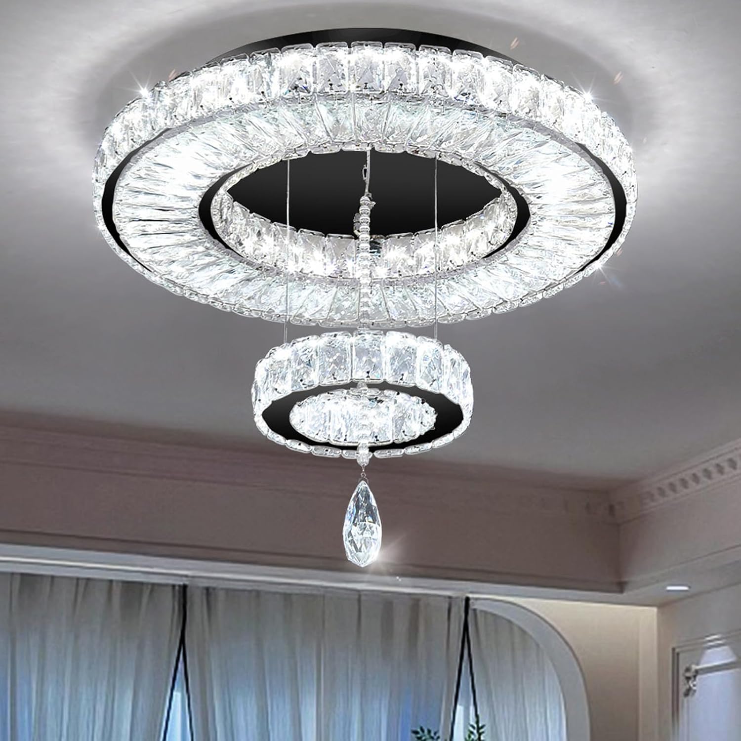 Modern Chandelier Bedroom Light Indoor LED Dimmable Lights Ceiling Chandeliers for Dining Room Kitchen Entryway Black 30W LEDs Fixtures 2400 Lumens
