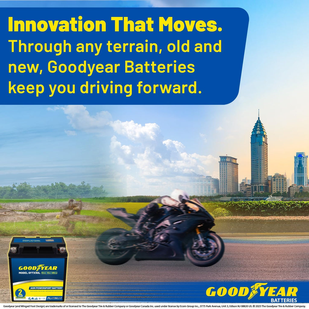 Goodyear GYTX30L - 12 Volt 32 AH, 400 CCA, Rechargeable High-Performance, Maintenance Free, SLA - AGM Battery for Motorcycle, ATV, UTV, Scooter, Snowmobile, Motorbike and more!