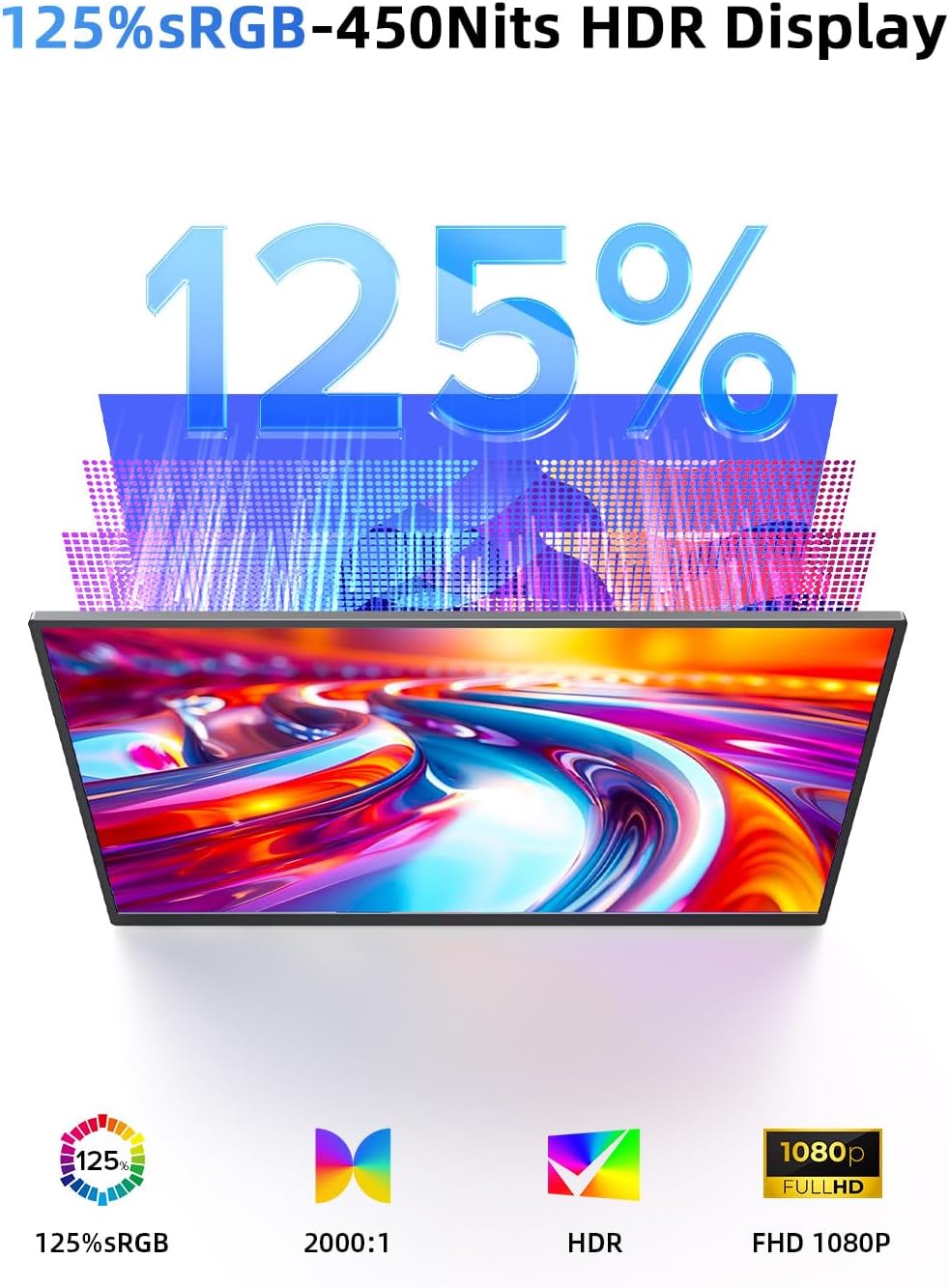 21.5'' Large Portable Monitor for Laptop 100Hz Ultra-Fast IPS Gaming Monitor, QLED 125%sRGB | 2000:1 Contrast | Built-in Stand, Speaker and VESA, USB-C HDMI Second Screen Efficient Work Gaming