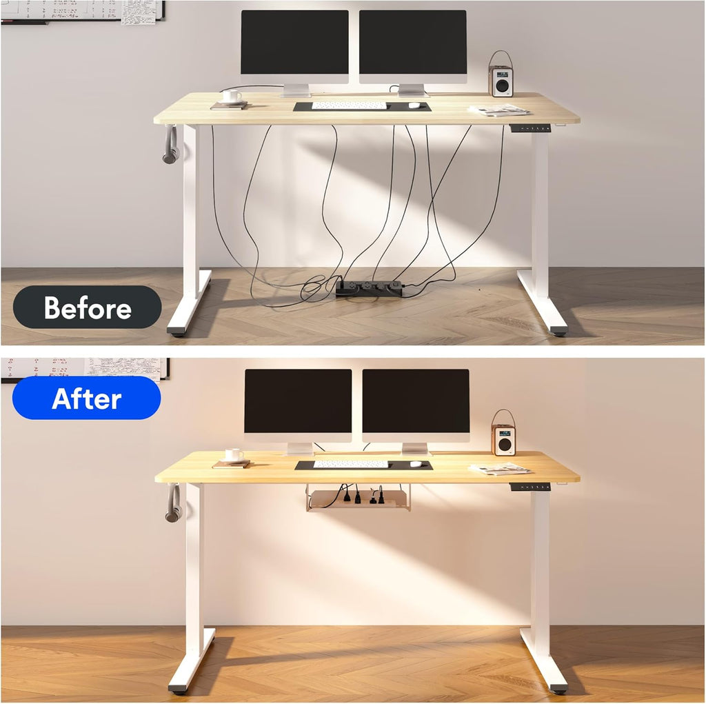 FLEXISPOT EN2 Bamboo Standing Desk with Clamp Power Strip, 55 x 28 Electric Stand Up Height Adjustable Desk with Cable Management (Grey Frame + 55' Bamboo Top, 2 Packages)