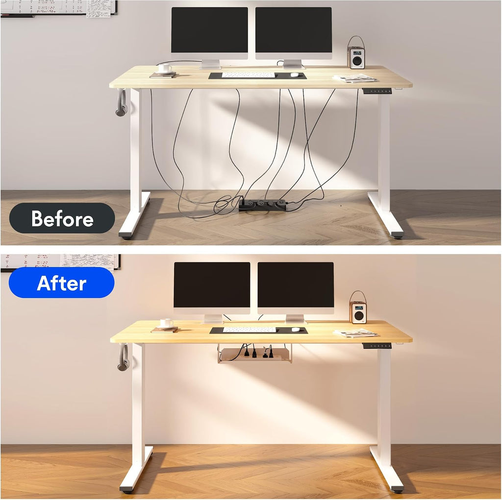 FLEXISPOT EN2 Whole-Piece Standing Desk with Clamp Power Strip, 48 x 24 Electric Stand Up Height Adjustable Desk with Cable Management (White Frame + 48' Maple Top)