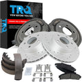 TRQ Front & Rear Brake Pad & Rotor,Shoe & Drum Kit Premium G-Coated Ceramic Performance Compatible with 1998-2002 Ford Ranger Mazda B3000 1998-2000 B4000