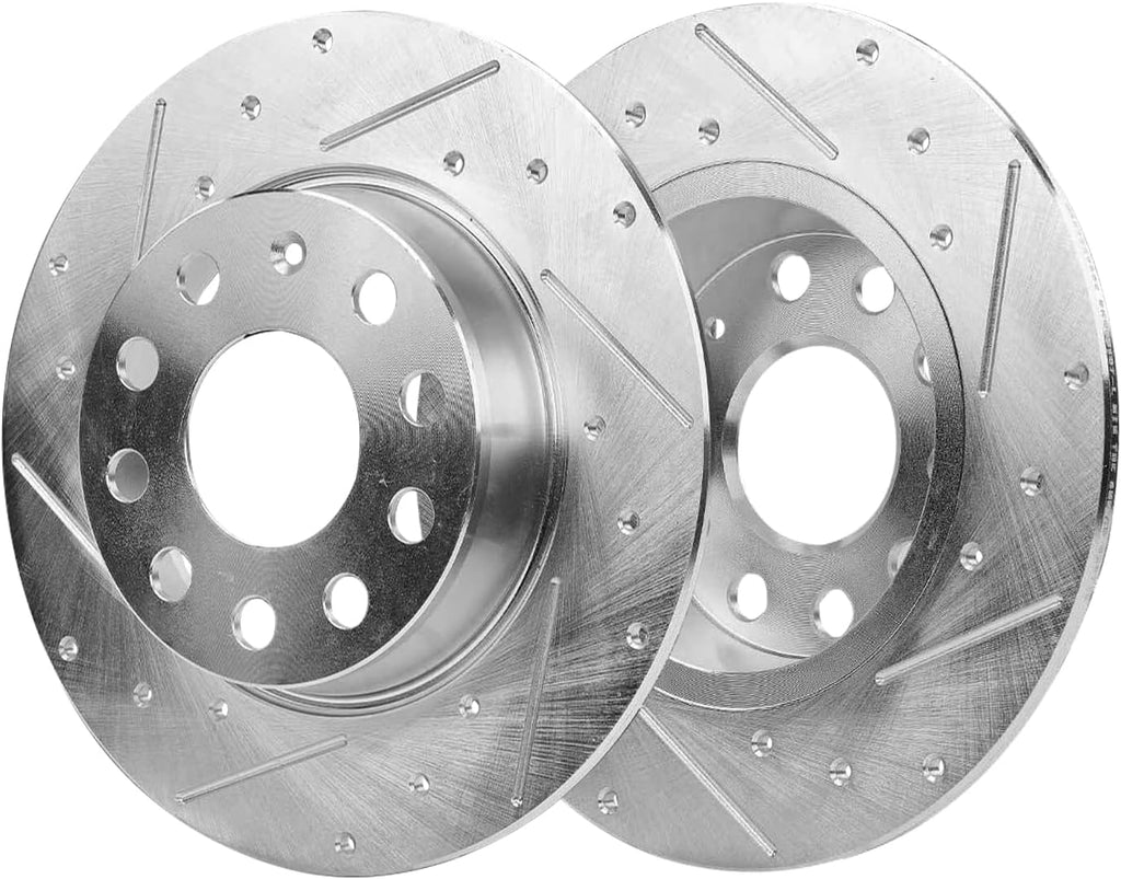 Detroit Axle - 1.4L Brake Kit for Volkswagen 2019 2020 Jetta 11.34 inch Front and 10.71 inch Rear Drilled Slotted Brake Rotors Ceramic Brakes Pads Replacement