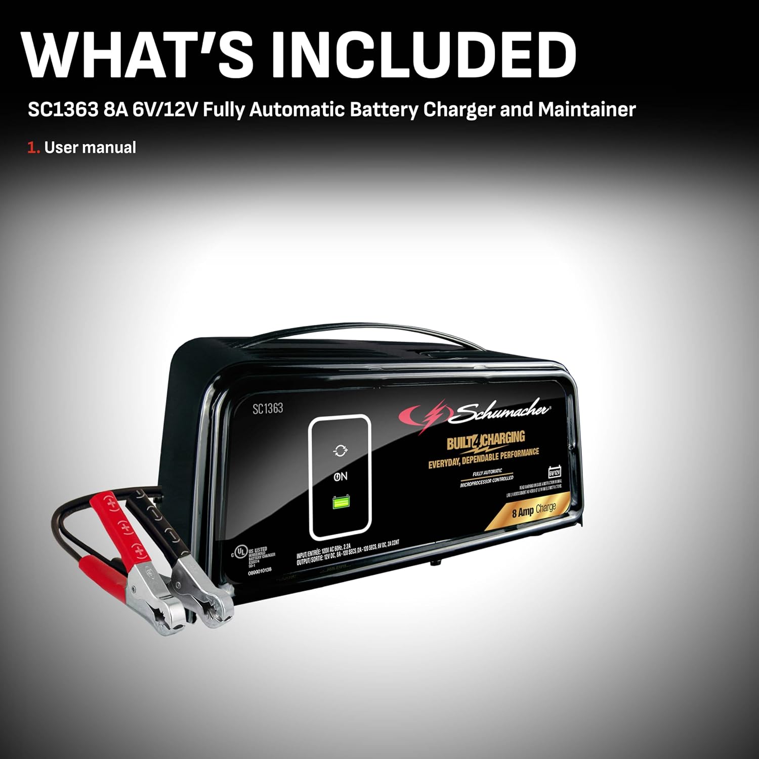 Schumacher Electric 8A Car Battery Charger and Maintainer, 3-in-1 Solution, for 6V/12V Power Sport, Automotive, and Marine Batteries, SC1363 (Pack of 2)