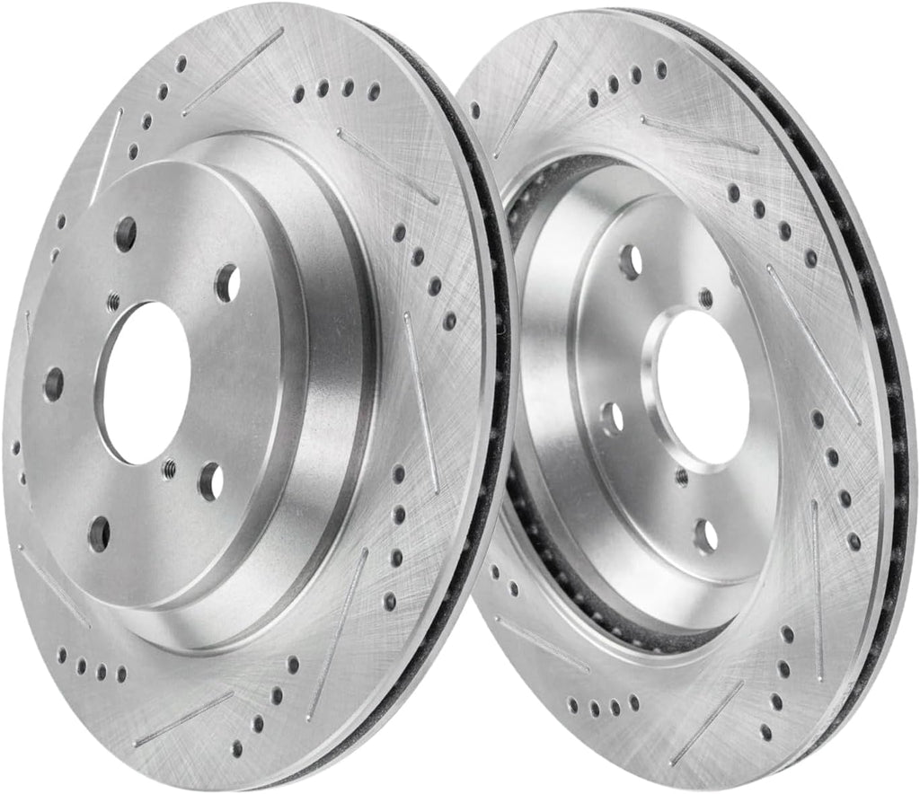 Detroit Axle - 8pc Brake Kit for 2019 2020 2021 2022 2023 Subaru Crosstrek, Drilled and Slotted Disc Brake Rotors Ceramic Brakes Pads Replacement: 11.56' inch Front and 11.22' inch Rear Rotor