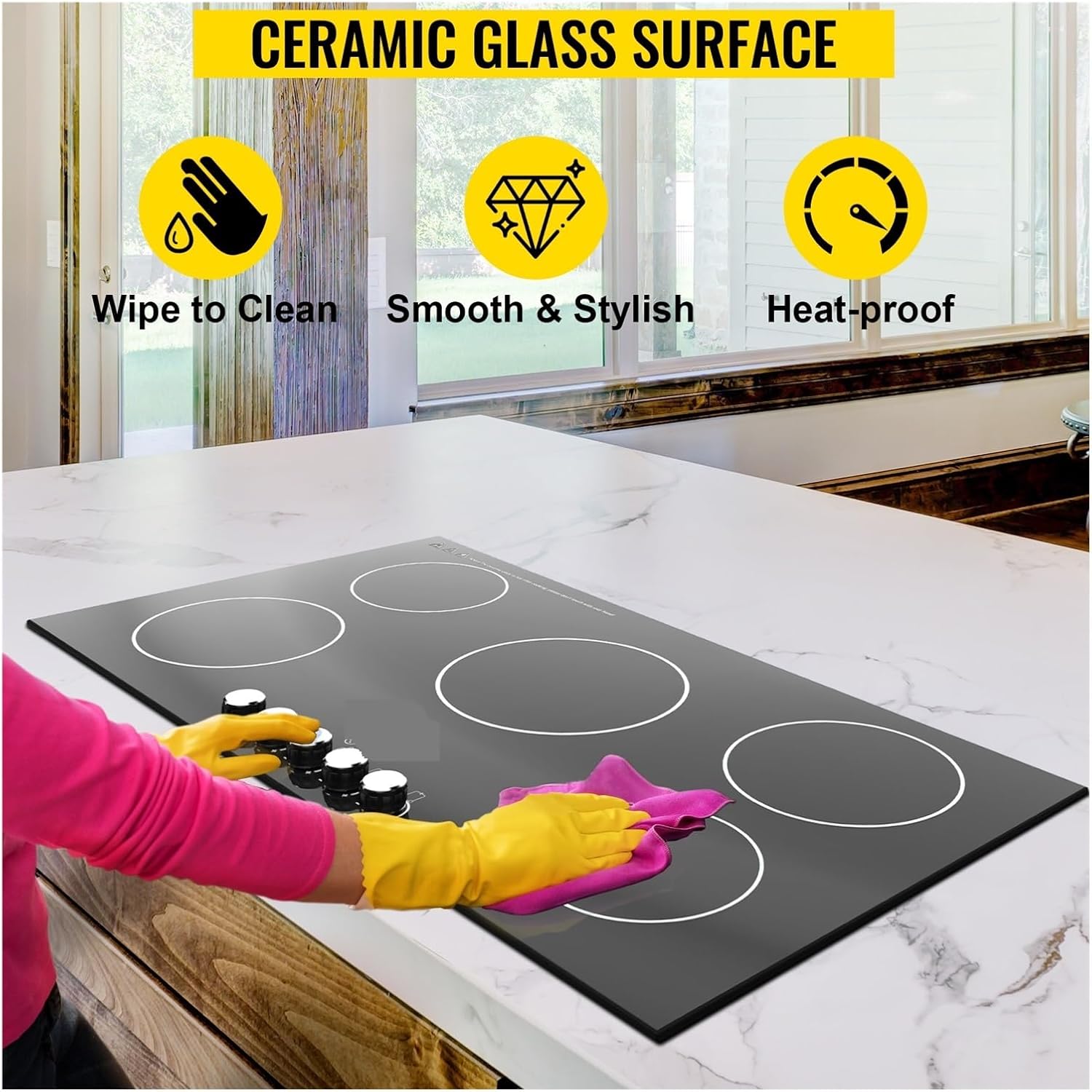 PacuM 2/4/5 Burners Built-in Induction Stove Top 11/12/30/35 IncH Ceramic Glass Electric Cooktop With 9 Power Levels (Color : Black, Size : 12in 110V), 1005004766413656