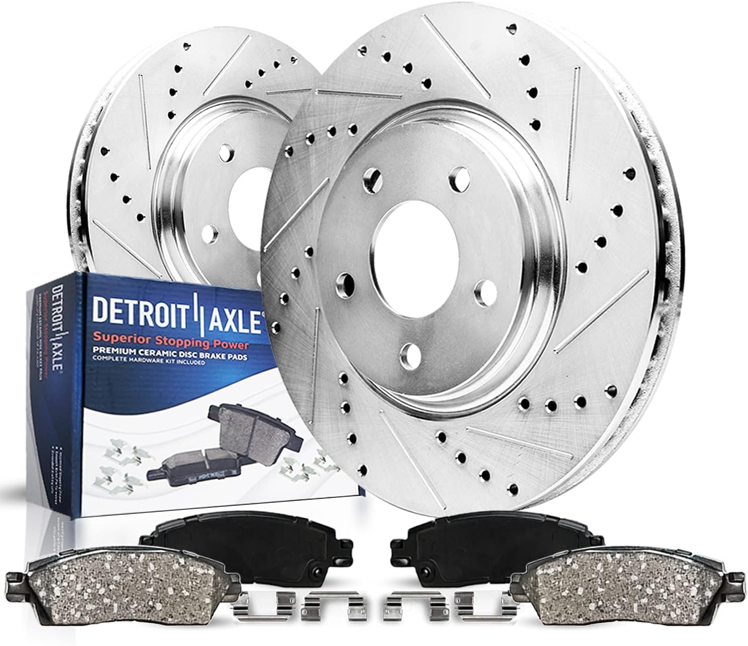 Detroit Axle - Rear Brake Kit for 2005-2023 Chrysler 300, 2009-2023 Dodge Challenger 2006-2023 Charger 2005-2008 Magnum, Drilled & Slotted Brake Rotors and Ceramic Brakes Pads Replacement