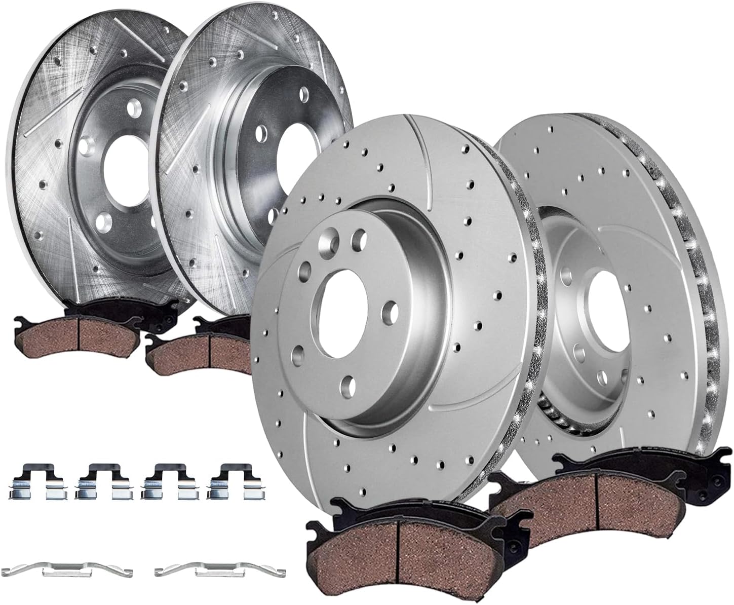 Detroit Axle - 8pc Brake Kit for 2012 2013 2014 2015 Land Rover Range Rover Evoque, Drilled and Slotted Disc Brake Rotors Ceramic Brakes Pads Replacement: 11.81' inch Front and 11.88' inch Rear Rotor