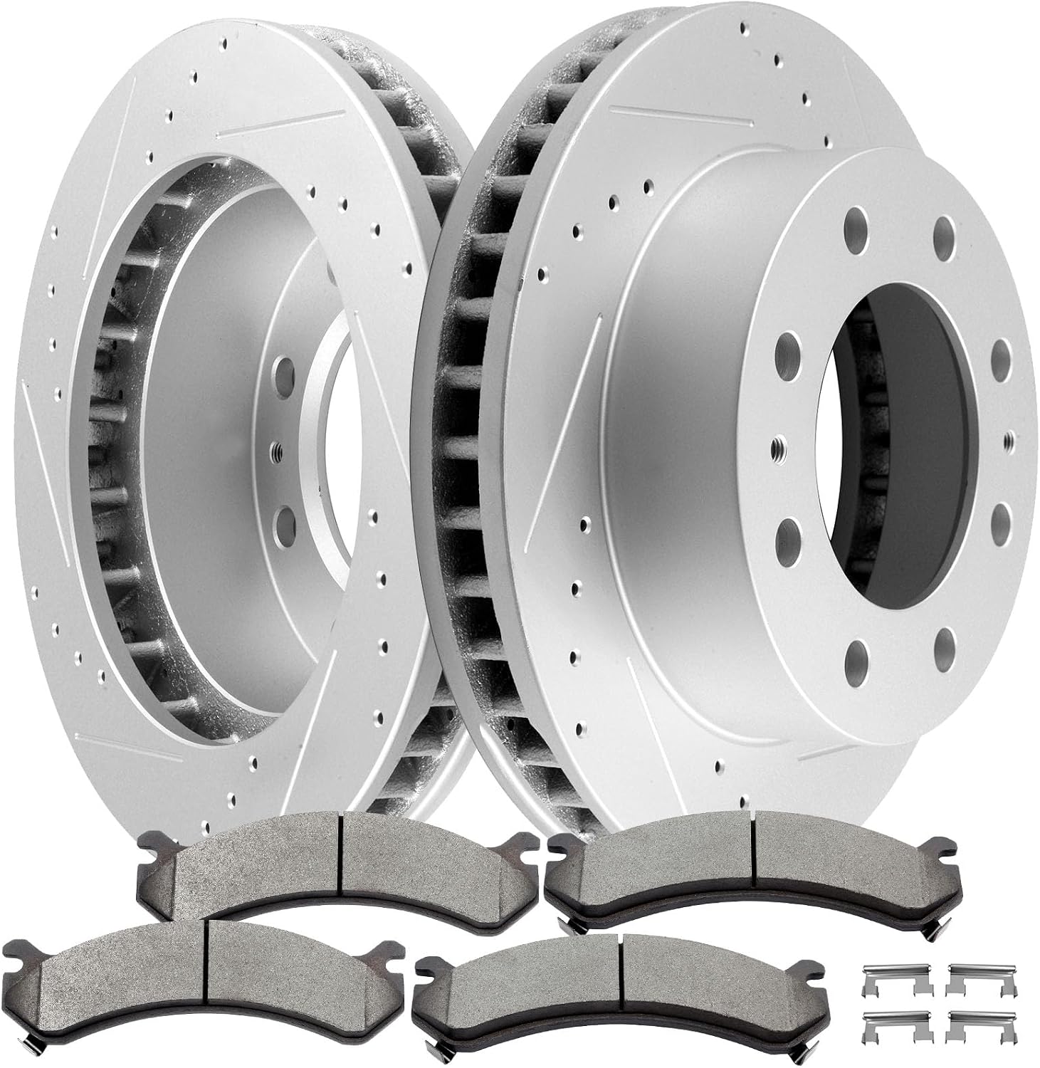 SCITOO Front Discs Brake Rotors and Ceramic Brake Pads fit for Chevy Avalanche 2500/Express 3500/Silverado 2500 HD 3500 HD for GMC Savana 3500 4500/Sierra 2500HD/3500 Classic