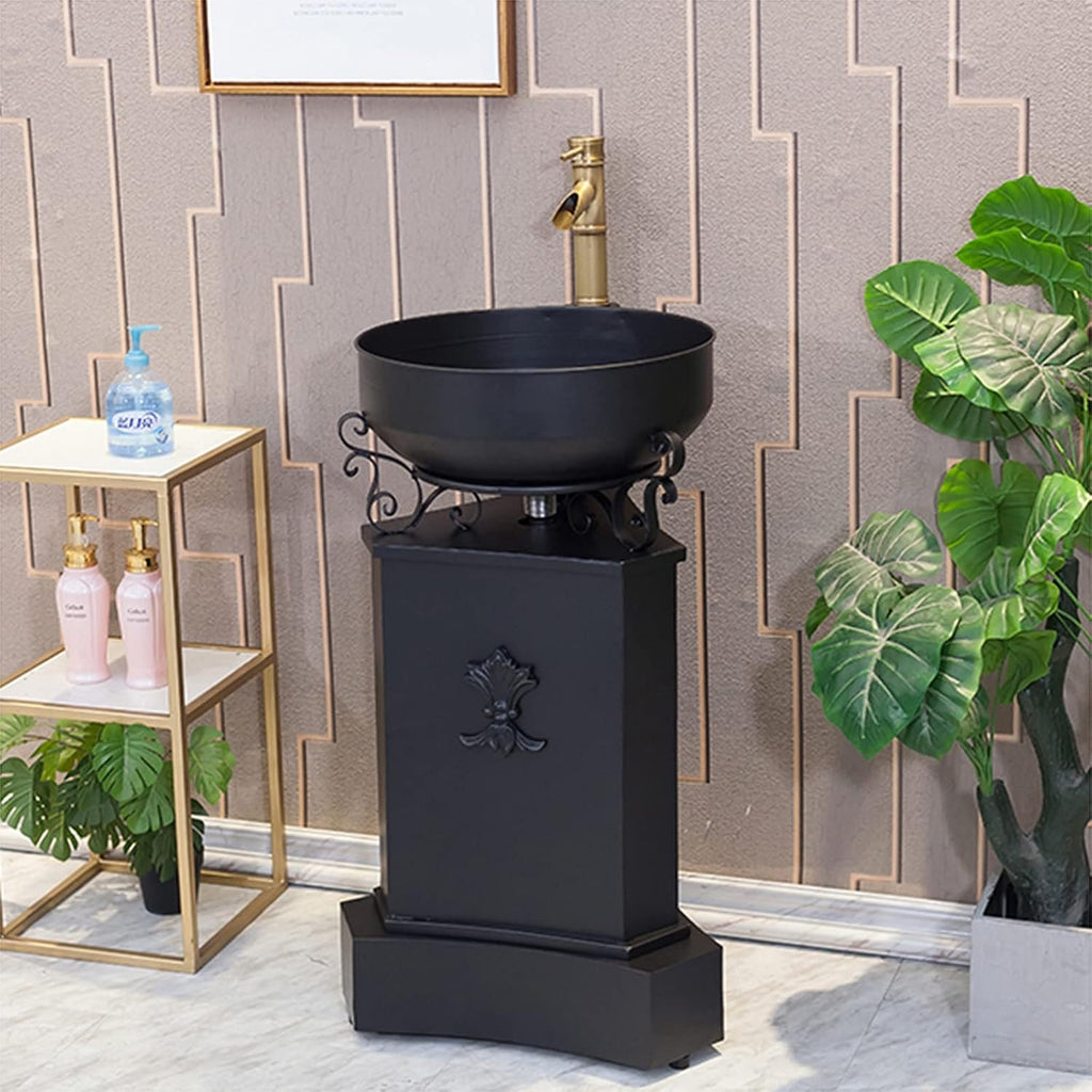Free Standing Bathroom Vanity Unit, Industrial Style Wrought Iron Sink Bathroom Cabinet with Faucet and Drain 16.9 x 33.4 in,Orange, Black