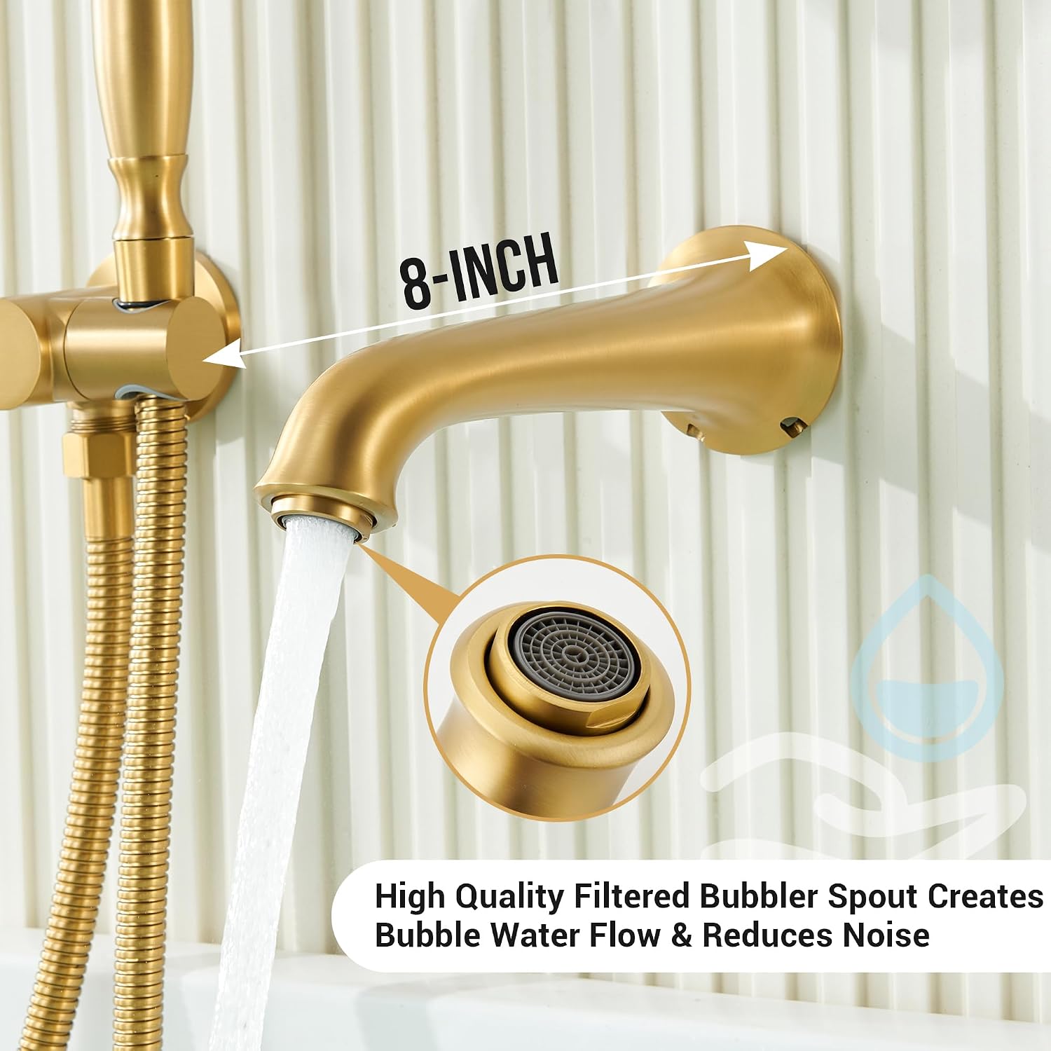 DASAN Antique Wall Mount Tub Filler Faucet with Hand Held Shower, Brushed Gold Brass Bathtub Faucet with Sprayer Wall Mounted Roman Bath Tub Faucet Set with High Flow Rough in Valve, AT201TF-BTG