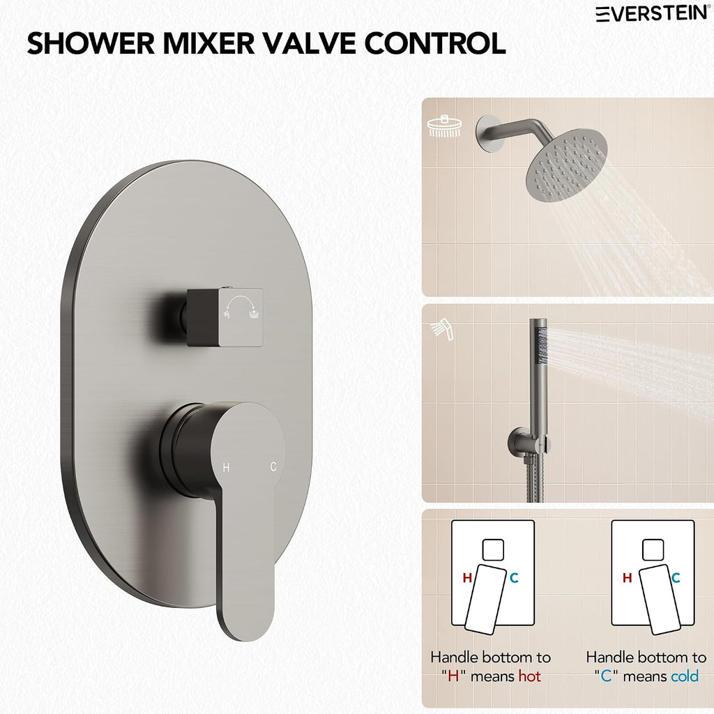 6' High-Pressure Shower System with Handheld Spray, Wall Mount Round Bathroom Shower Faucet Set with Valve (Brushed Nickel)