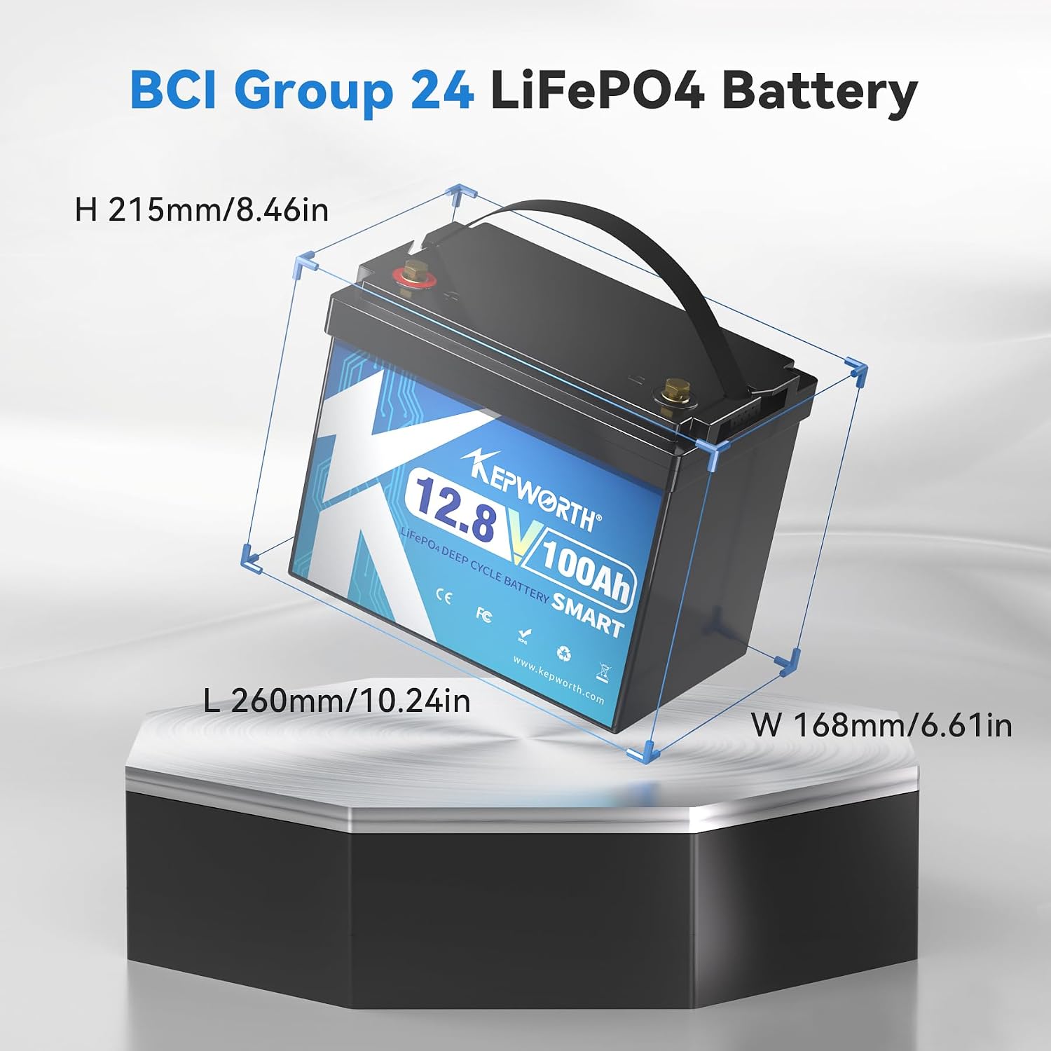 KEPWORTH 12.8V 100Ah Lithium Battery Bluetooth, Rechargeable Deep Cycle LiFePO4 Batteries BCI Group 24,100A Smart BMS, Perfect for Solar, Boat, RV, Backups, Motorhome, Trolling Motor