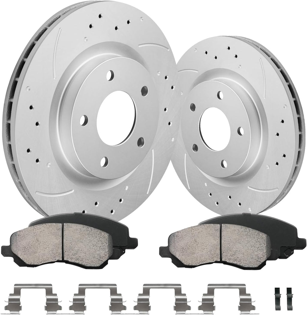 Front Brake Kit, Brake Rotors Brake Pads Compatible with 2007-2017 Jeep Patriot/Compass, 2011-2023 Mits- Outlander Sport| Geomet Coated |294mm(11.6in)|53038 & D866-7741 |Front Brake Rotors
