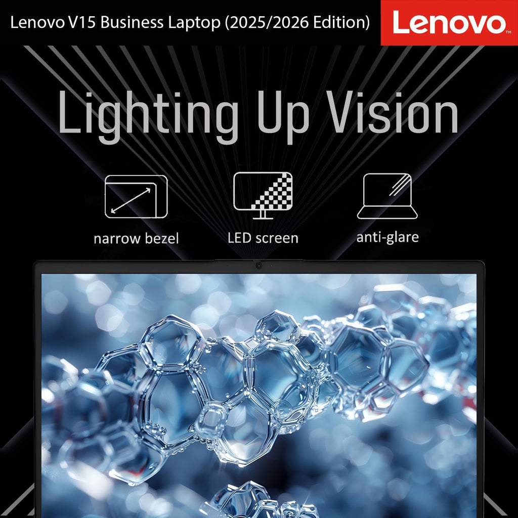 Lenovo New V15 Business Laptop 2025/2026 Edition, 15.6' FHD Display, Intel High-Performance CPU, 8GB RAM, 256GB SSD, Windows 11 with Microsoft Office, Ultra-Quiet Design, Long Battery Life, WOWPC