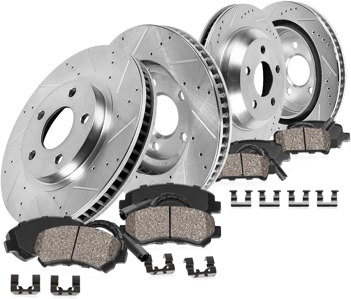 Callahan Brake Parts Front and Rear Brake Kit For Mercedes-Benz C300 2008-12 - Drilled & Slotted Disc Rotors with Ceramic Brake Pads + Sensors, EBYK038939