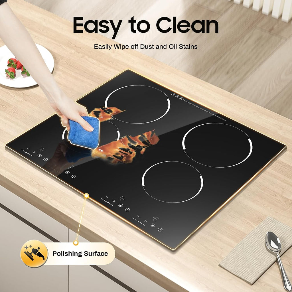 Electric Cooktop 4 Burner 110v 3000W, Countertop Ceramic Stove Touch Control Led Display, Electric Stove Top Touch Control Adjustable Temp&Time 23.62x21.26in For Kitchen Restaurant(4 Burner)