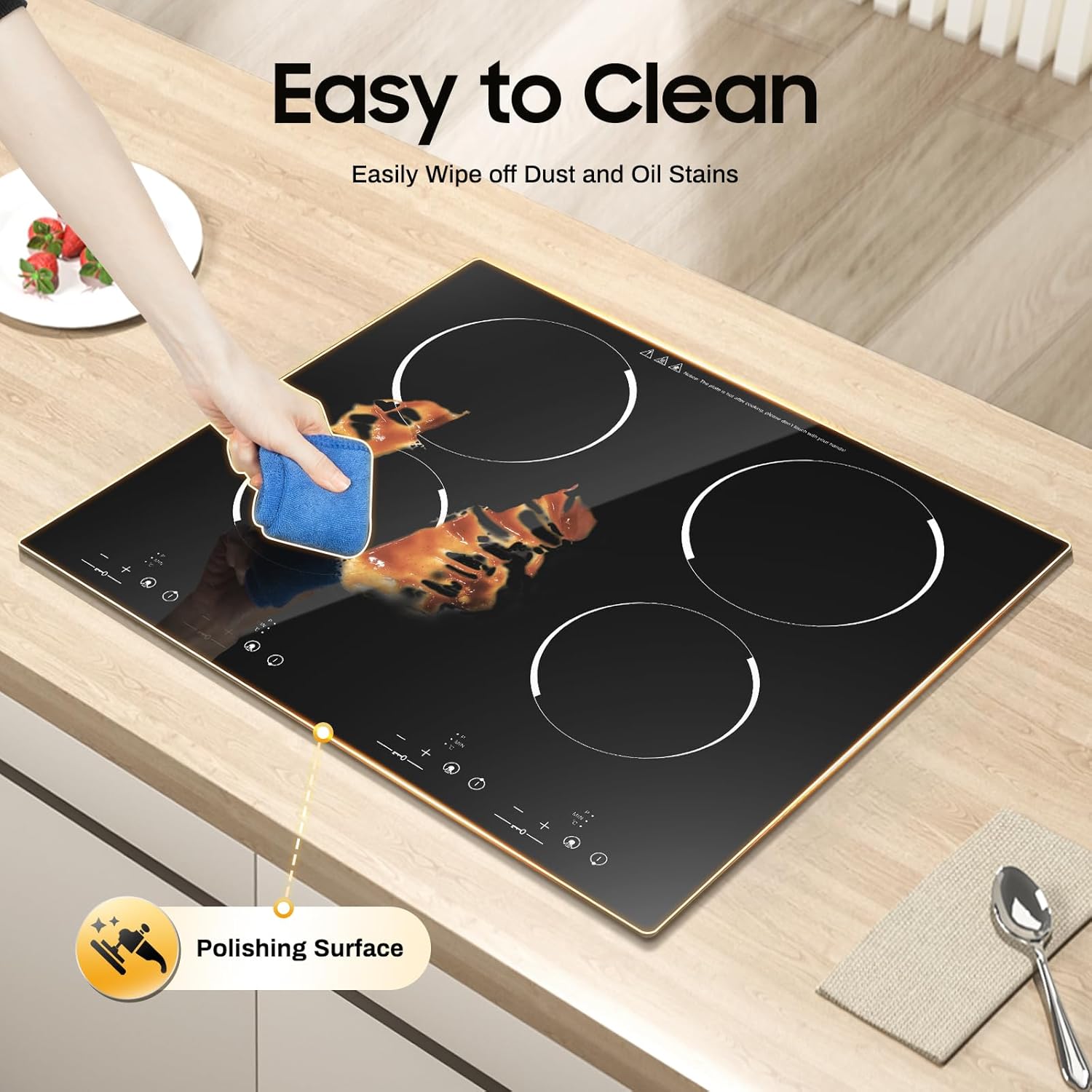 Electric Stove Top Burner, 3000W 110V Induction Cooktop with 9 Power Gears, 4 Burner Electric Cooktop for Kitchens Snack Bars Hotels Restaurants, Stewing Frying Boiling Steaming