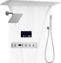 AYIVG Brushed Nickel 4 Function Dual Shower Head System 16 X 24 Inch Rainfall Waterfall And 8 Inch Wall Mount With Handheld shower head Digital Display Shower Valve Set