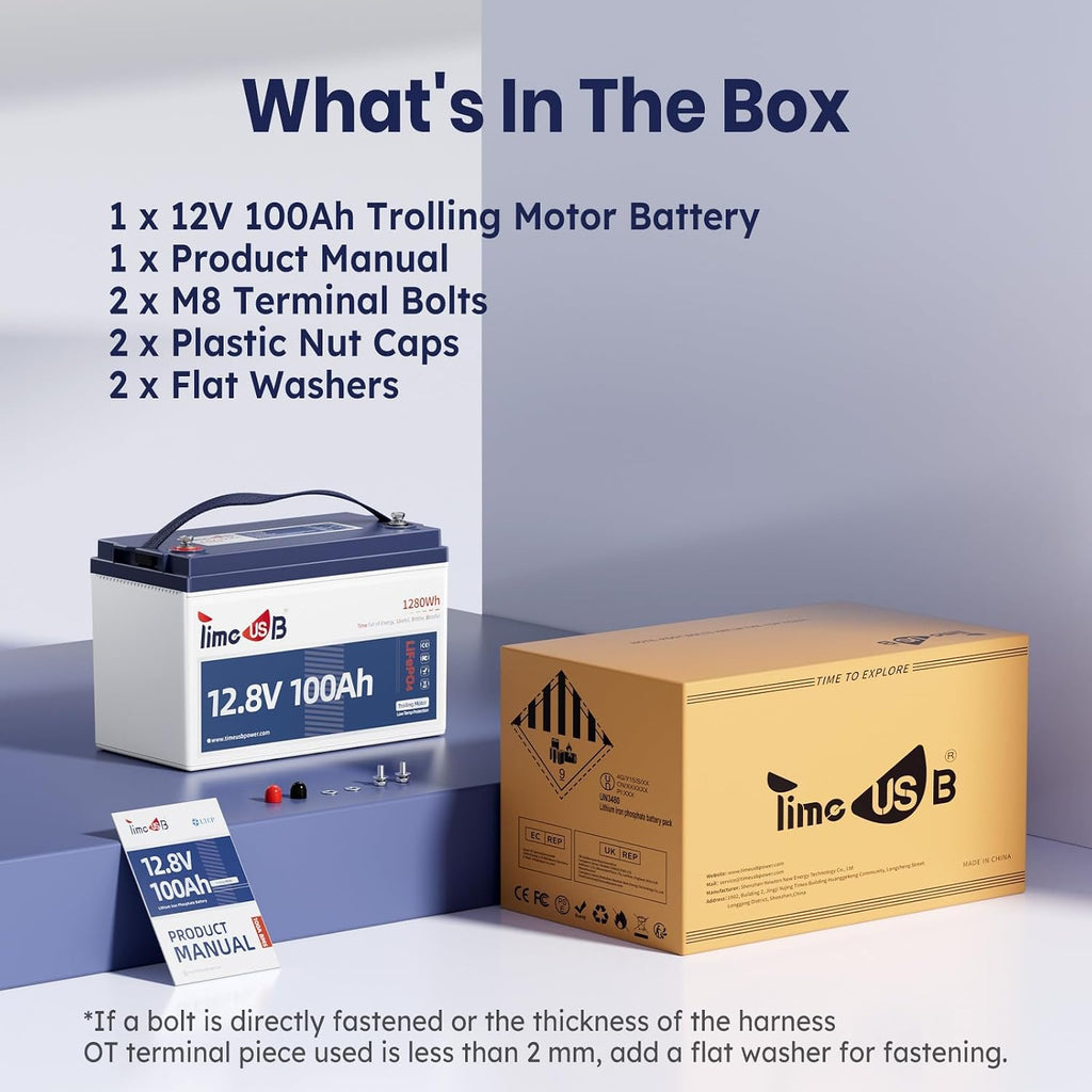 Timeusb 12V 100Ah Trolling Motors LiFePO4 Lithium Battery Group 31 with Low-Temp Protection, 15000 Deep Cycle Marine Batteries with 100A BMS Perfect for Marine,RV, Solar, Travel Trailer