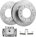 Detroit Axle - Front Brake Kit for Silverado Sierra Express Savana Yukon XL 2500 3500 Cadillac DeVille Hummer H2, Drilled & Slotted Disc Brake Rotors Brake Caliper Replacement