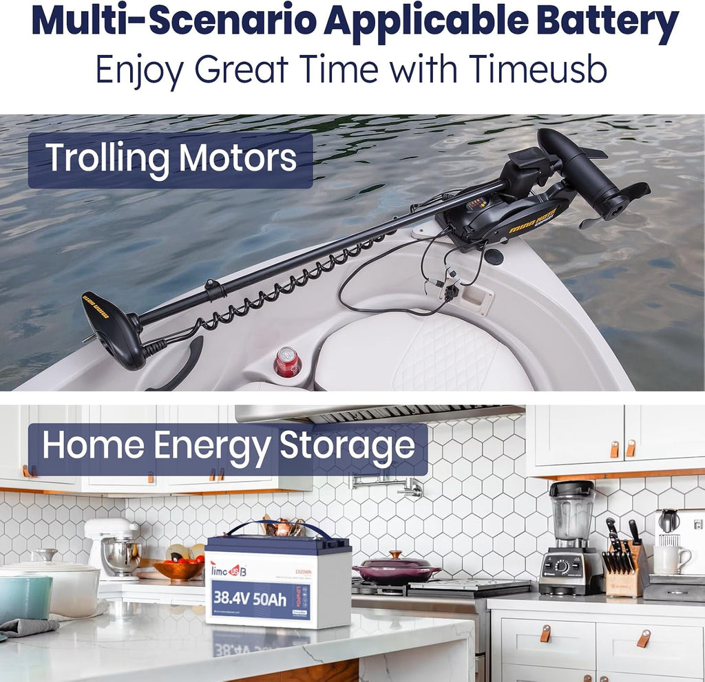 Timeusb 36V 50Ah Trolling Motor Lithium LiFePO4 Battery with Low Temp Protection, 1.2C Discharge 60A Current, 15000+ Deep Cycle Group31 Lithium Iron Phosphate Batteries for RV, Boat, Marine, Solar