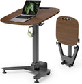 WALKINGDESK Folding Pneumatic Height Adjustable Mobile Standing Desk with 90° Tiltable Tabletop, 27.2x18.9 Inch Portable Laptop Desk with Wheels, Holds Up to 66.1lbs for Home Office, Black Walnut