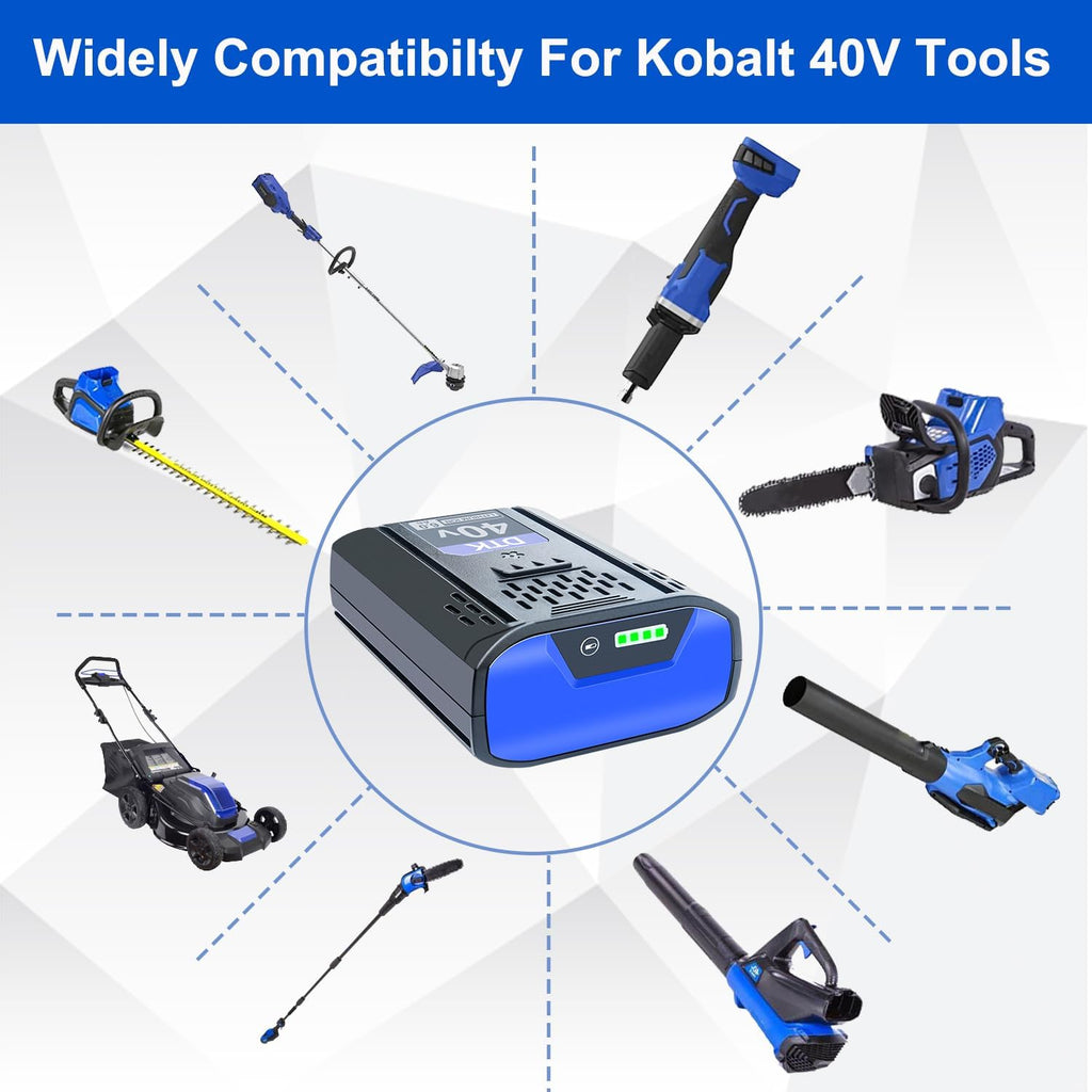DTK Replacement for Kobalt 40V Battery 6000mAh KPM1040A-03, KM-1640-06, KM 4040-06, Cordless Power Tool Batteries 2 Packs
