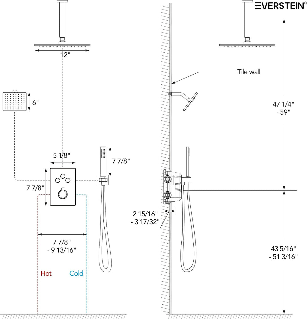Ceiling Mount 12' High-Pressure Rainfall Shower Faucet, Dual Rainfall Shower Head System with Valve (Brushed Nickel)