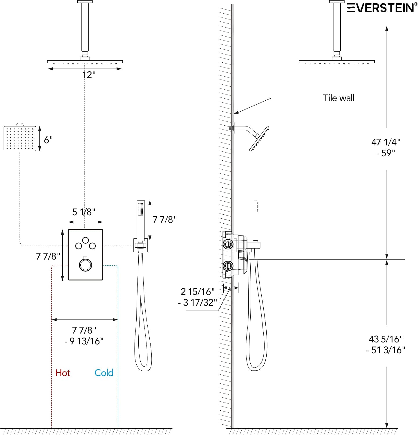 Ceiling Mount 12' High-Pressure Rainfall Shower Faucet, Dual Rainfall Shower Head System with Valve (Brushed Nickel)
