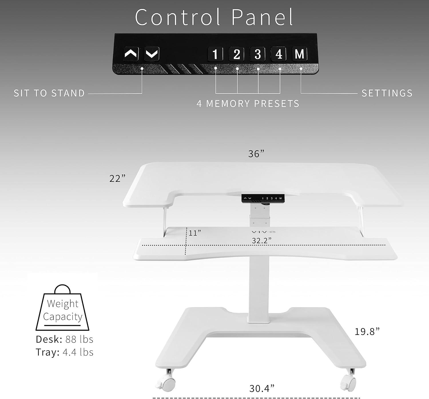 VIVO White Electric Mobile Height Adjustable 36 inch Dual Platform Standing Desk with Wheels, Rolling Small Space Table, Sit Stand Workstation, DESK-V111VTW