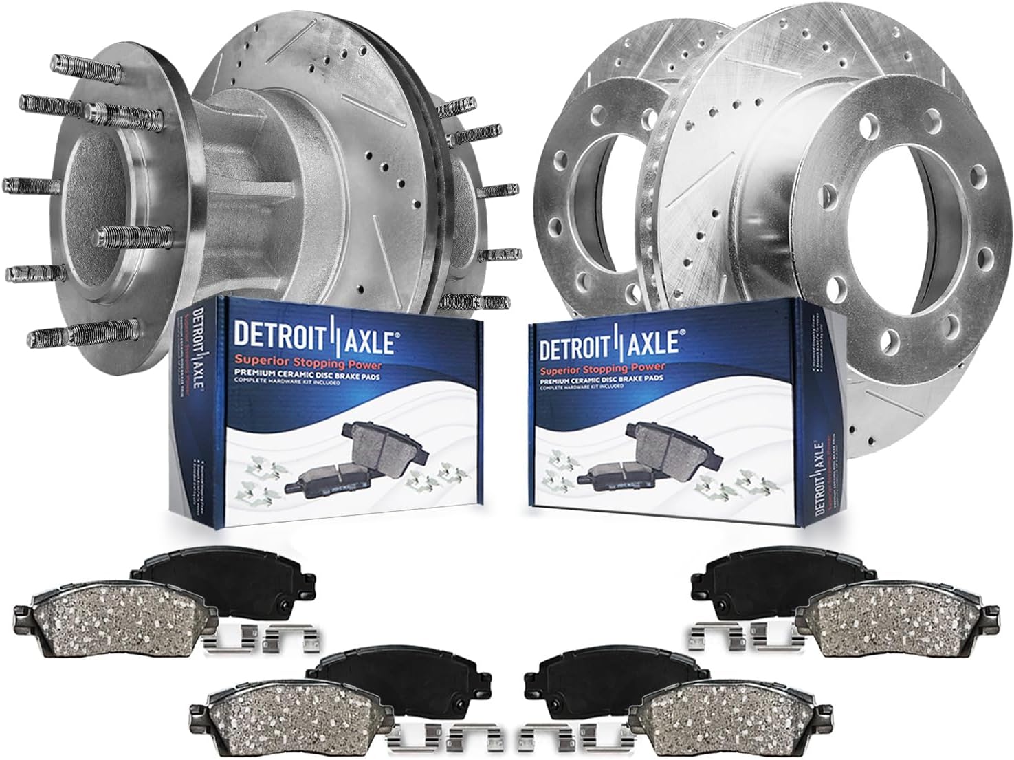 Detroit Axle - Brake Kit for 2013-2022 Ford F-350 Super Duty Rear Wheel Drive [DRW] Drilled Slotted Disc Brake Rotors Brakes Pads: 14.29' inch Front & Rear Rotors