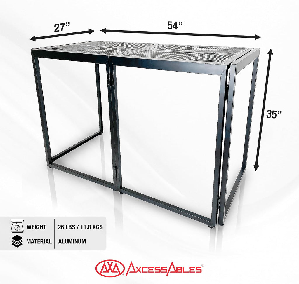 AxcessAbles Portable DJ Table XL – 54' x 27' Music Workstation | 35' Standing Height, 400lb Capacity | Collapsible FOH Sound Desk for DJs, Mixing Consoles, Guitar Techs| Recording Desk | DJ Booth