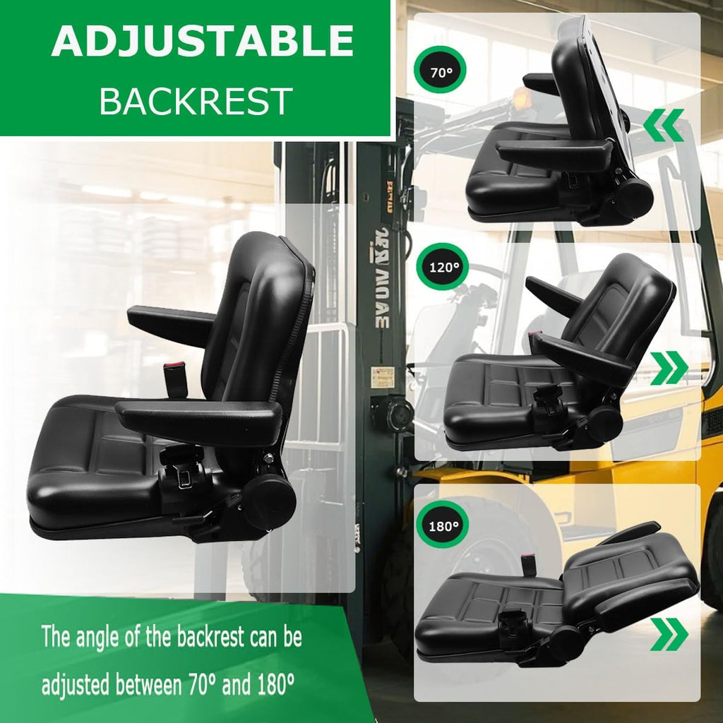 Tractor Seat,Universal Lawn Mower and Forklift Seat with Adjustable Back,Armrest,Slide Rail And Safety Belt,for Tractor,Mower,Excavator,Bucket,Dozer