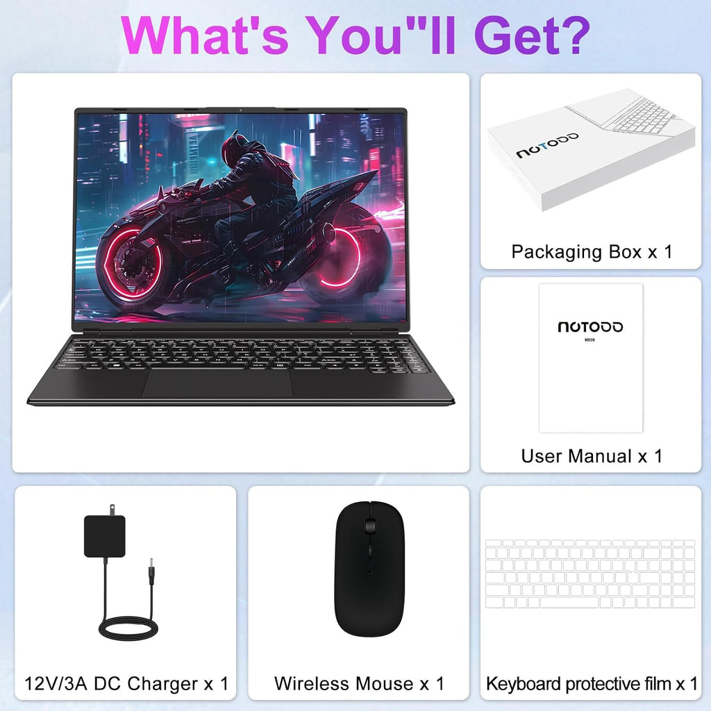 2025 16 Inch Gaming Laptop N5095 (Up to 2.9 GHz) 12GB+512GB SSD Support 1TB Expand Win 11 Laptops 1920 * 1200 FHD Screen 5G WiFi BT 4.2 Webcam Cooling Fan Numeric Keypad -Black