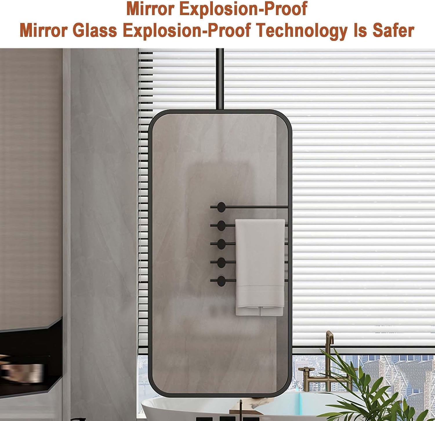 Ceiling Hanging Mirror,Square WallMounted Bathroom Mirror,Wrought Iron Suspended Makeup Mirror,for Hotel Bedrooms Bathrooms and Living Rooms(Black,40x60cm)