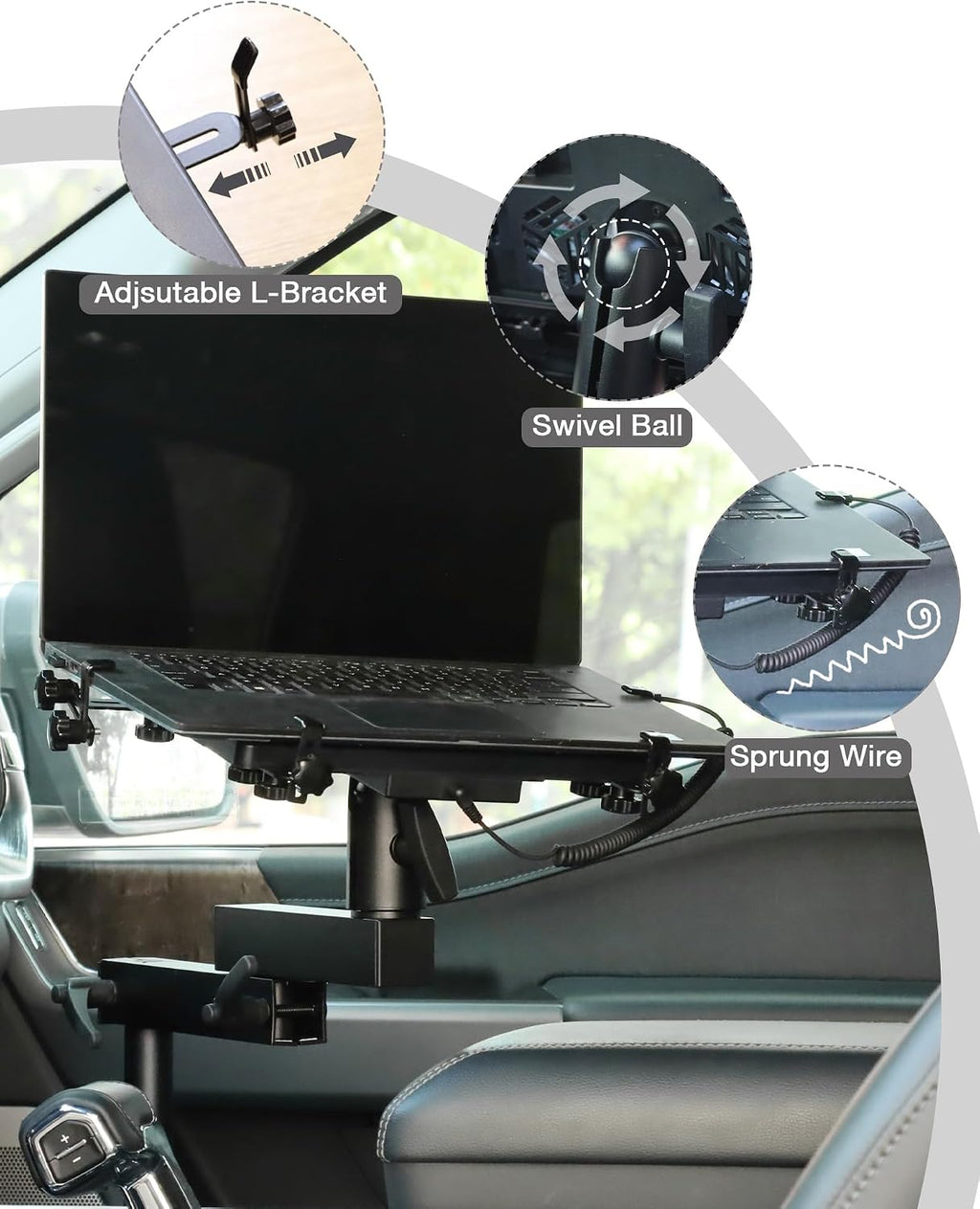 MELIPRON Truck Laptop Mount Fit for 15-25 Ford F150, 17-25 F250, F350, F550, No-Drilling Vehicle Computer Stand for Passenger Seat, Adjustable Height, 2 Built-in Cooling Fans