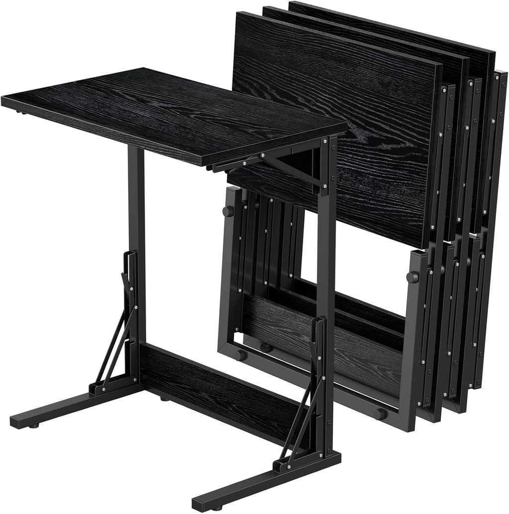 Tatub 24' TV Tray Table Set of 4, Folding C Shaped End Table, Small Sofa Side Laptop Desk for Living Room, Bedroom, Black