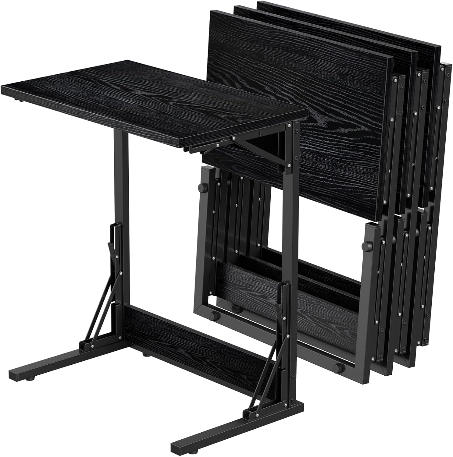 Tatub 24' TV Tray Table Set of 4, Folding C Shaped End Table, Small Sofa Side Laptop Desk for Living Room, Bedroom, Black