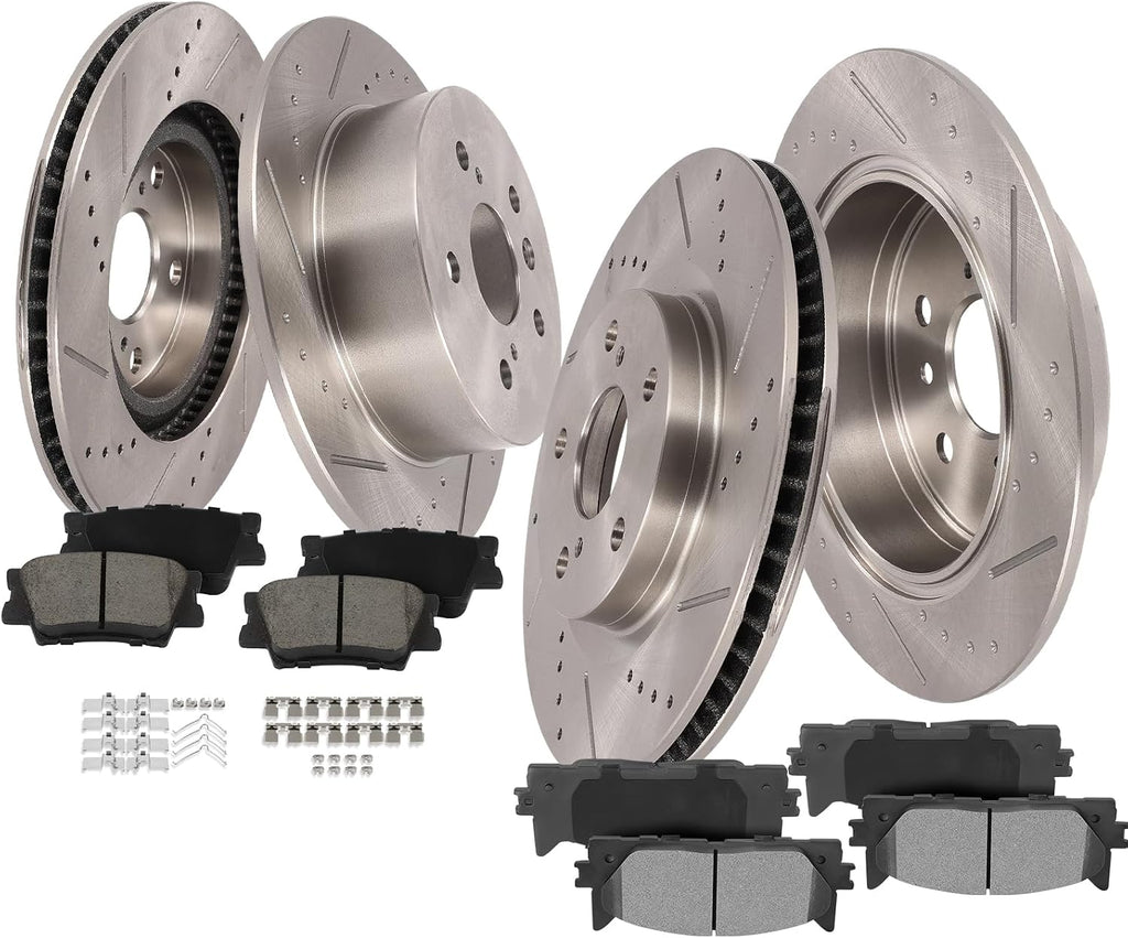 SCITOO Brake Kits For Lexus For ES350 2007-2012,For Toyota For Avalon 2008-2012,For Camry 2007-2011 Front Rear Drilled & Slotted Disc Brakes Rotors and Ceramic Brakes Pads 31434;31433;D1293;D1212