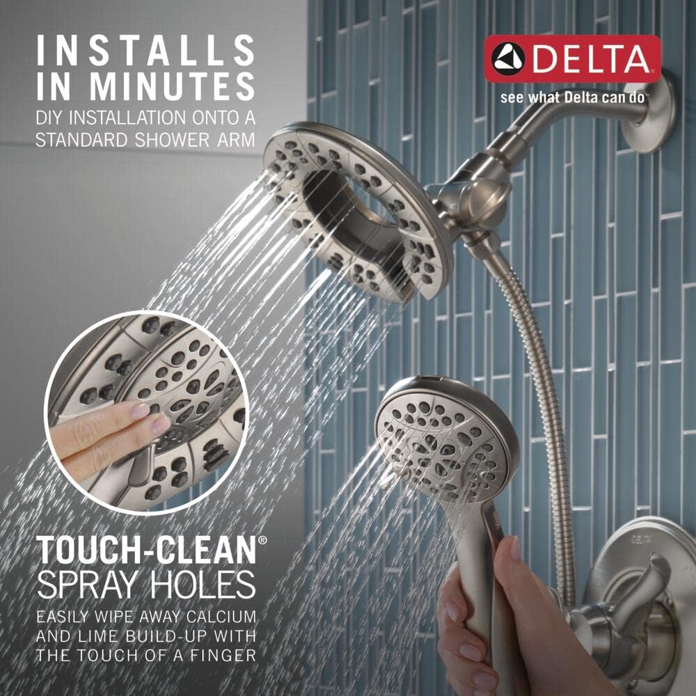 Delta 4-Setting In2ition 2-in-1 Dual Shower Head with HandHeld Spray, Brushed Nickel Detachable Shower Head with Hose, Showerhead, 1.75 GPM Flow Rate, Stainless 58499-SS