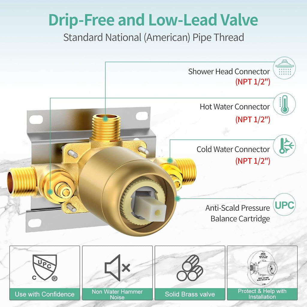 SR SUN RISE High Pressure 3-Way Rainfall Shower Faucet, 3 in 1 Shower Head and Handheld Shower Combo Set with 71' Hose, Easy to Clean Bathtub or Pets, Valve and Shower Trim Kit, Brushed Gold