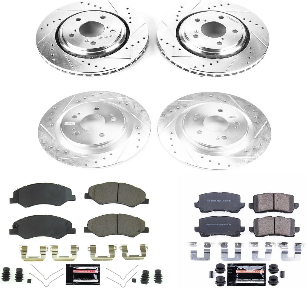 PowerStop Front and Rear Brake Kit for Honda Odyssey 2018-20 - Drilled and Slotted Disc Rotors with Carbon-Fiber Ceramic Brake Pads Replacement, K7923