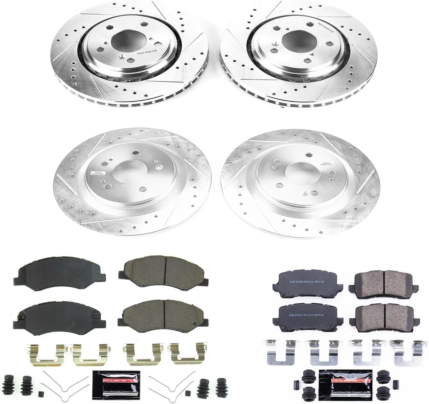 PowerStop Front and Rear Brake Kit for Honda Odyssey 2018-20 - Drilled and Slotted Disc Rotors with Carbon-Fiber Ceramic Brake Pads Replacement, K7923