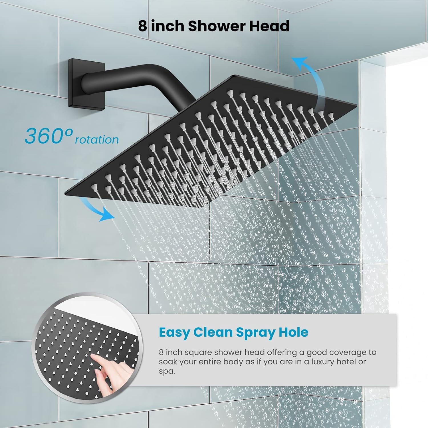 gotonovo Rain Shower Faucet System Set Rainfall Shower Head with Handheld Sprayer Waterfall Tub Spout Wall Mounted Mixer Combo Rough-in Valve and Trim Included 8 Inch Showerhead Matte Black