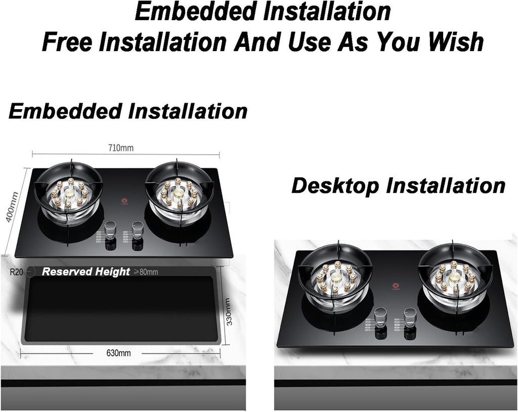 Gas Stove 2 Burners, 5.2KW Built-in Gas Cooker Plug and Play Accidental Flameout Protection Device, for Home Kitchen Camping Garden Dining(LPG)