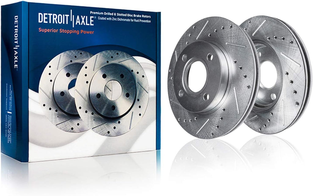 Detroit Axle - 4 Lugs Front Brake Kit for 2000-2006 Nissan Sentra, 93-01 Altima, 99-02 Infiniti G20, Drilled & Slotted Disc Brake Rotors Replacement Ceramic Brakes Pads: 11.02'' inch Rotors