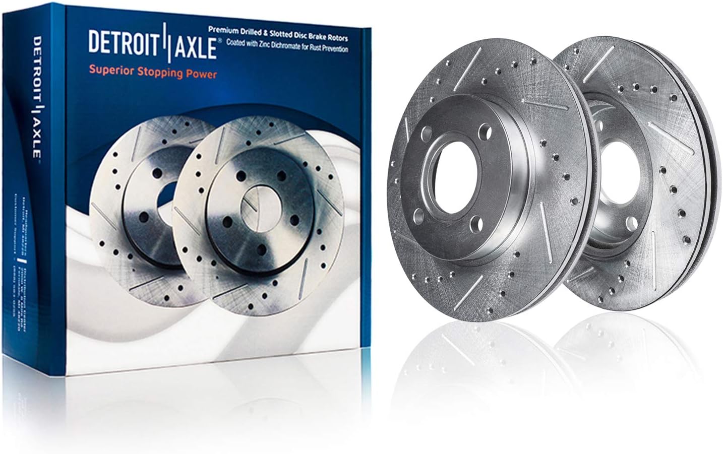 Detroit Axle - 4 Lugs Front Brake Kit for 2000-2006 Nissan Sentra, 93-01 Altima, 99-02 Infiniti G20, Drilled & Slotted Disc Brake Rotors Replacement Ceramic Brakes Pads: 11.02'' inch Rotors