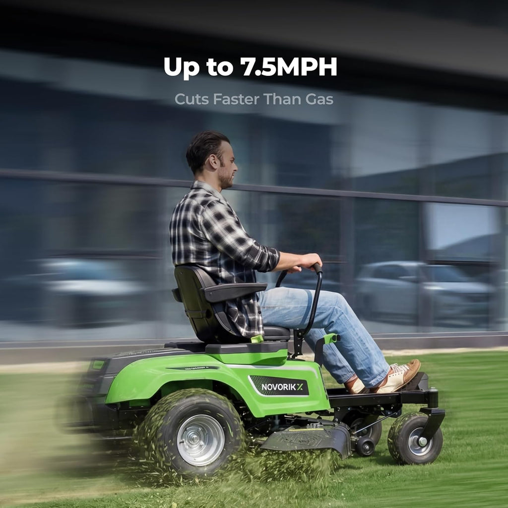 NovorikX 54V 42'' Cordless Electric Riding Lawn Mower, Zero Turn Lawn Mower with 4 * 10AH Batteries and Plug in Charger for Large Yard